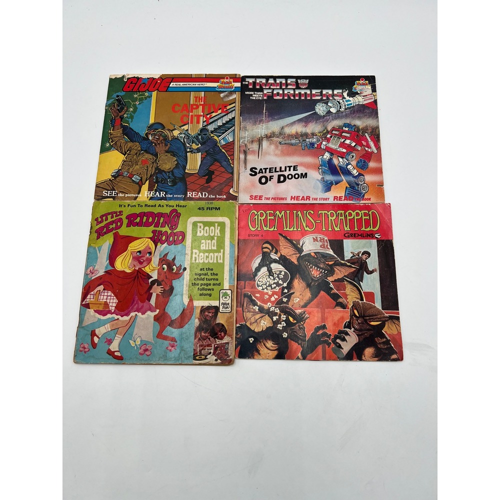 Vintage 80s Book and Record Lot GI Joe Transformers Gremlins Red Riding Hood